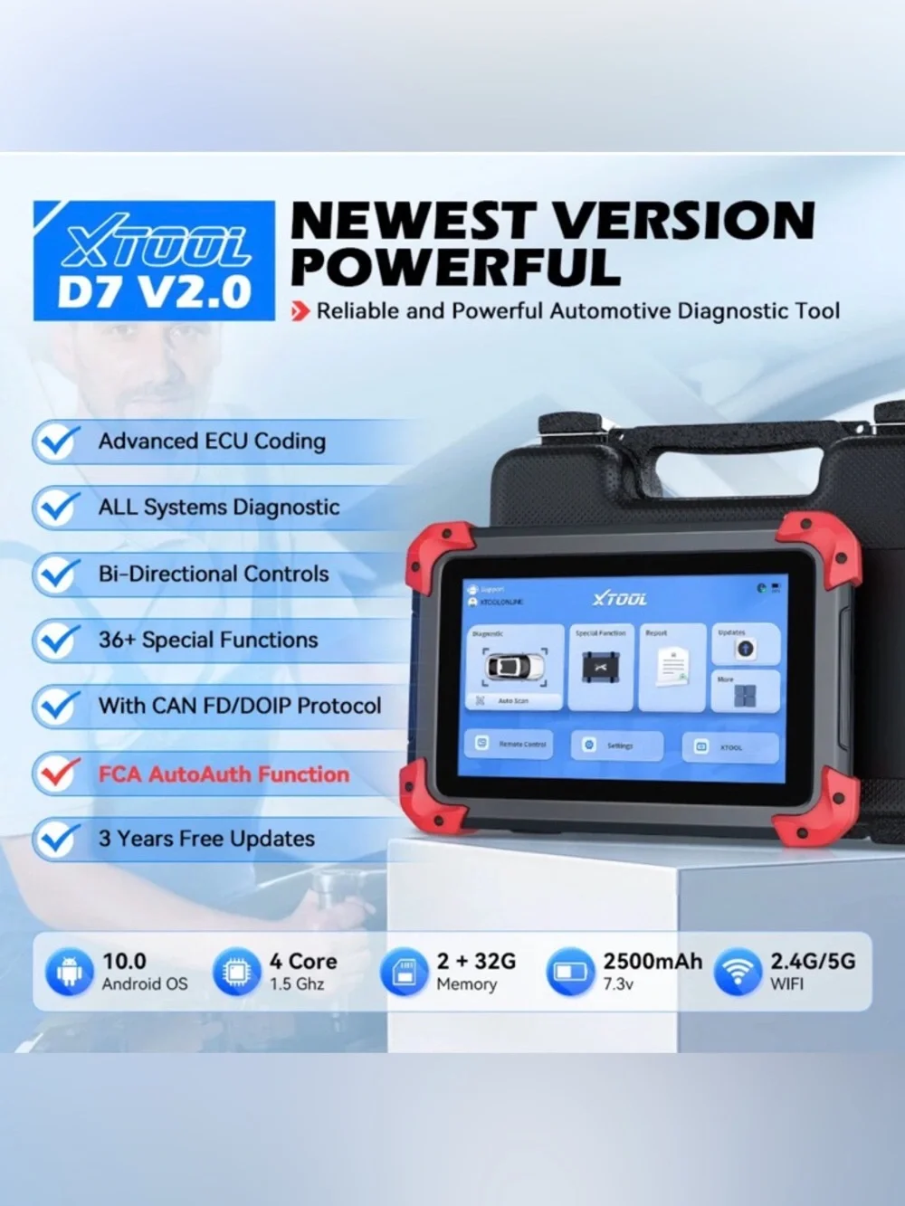 XTOOL D7 OBD2 Diagnostic Scanner Full System Diagnostic Key Program Tool